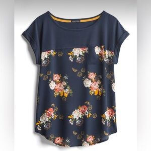 Navy Floral Short Sleeve Top